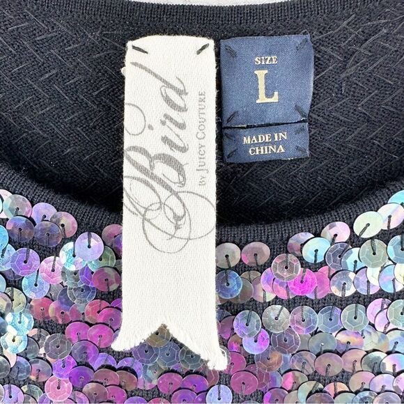 Bird by Juicy Couture Wool Knit Mermaid Sequin Dress w/Flutter Sleeve Sz Large - Picture 5 of 14